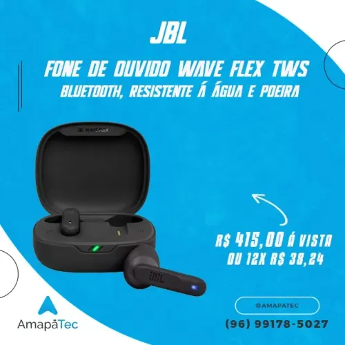 Fone de Ouvido JBL Wave Flex Bluetooth Resistente á Água e Poeira