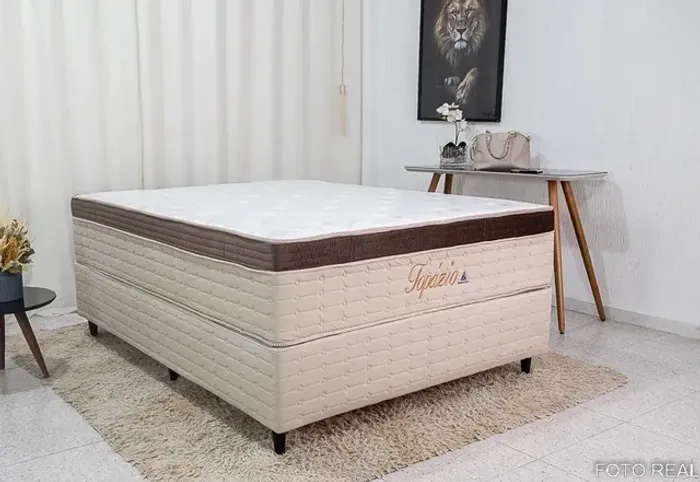 Base Box + Colchão Casal Topázio Molas Ensacadas rf54