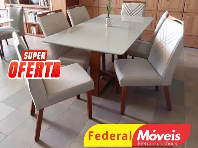 Mesa de Jantar 1,60x90cm c/ 6 Cadeiras Veludo (A PRONTA ENTREGA)