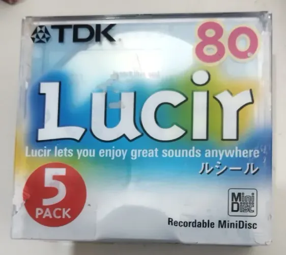 **Mini Disc TDK Lucir MD-LU80X5N - 80 Minutos - Kit com 5 Discos - NOVO, Lacrado - Importa