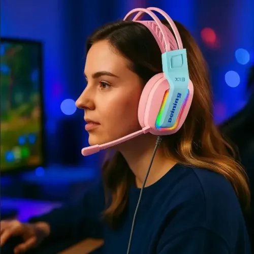 Fone de Ouvido Gamer com Fio Peining Pei-Gm002 Rgb, Microfone, Alta Fidelidade