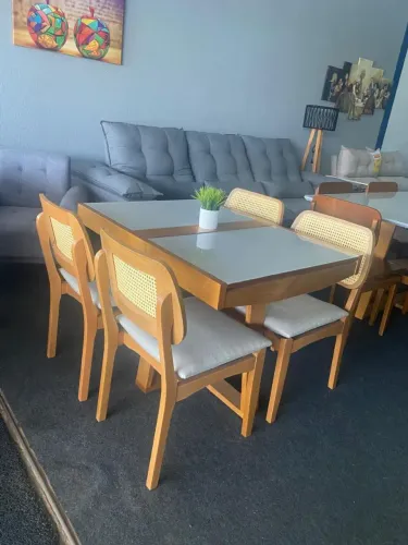 PROMOÇÃO Conjunto Mesa Extensível C 4 Cadeiras Madeira Maciça (Nova Direto da Fábrica)