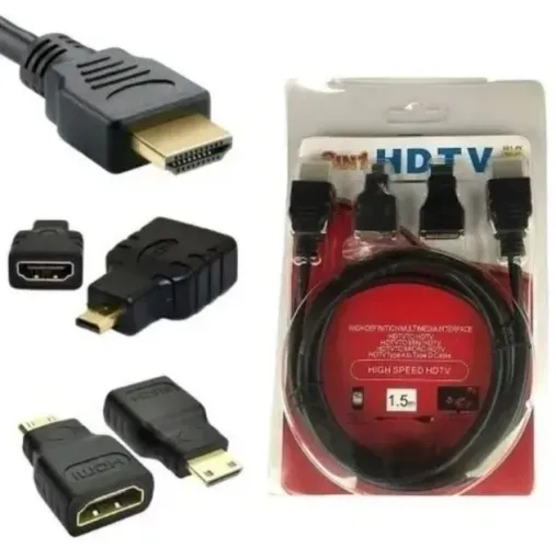 Hdmi Mini + Hdmi Micro Adaptadores 3 Em 1 + Cabo Hdmi 1.5m Arduino Automação COD-CP838