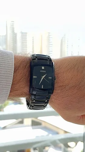 Fossil Relógio masculino FS4159 preto com pulseira de aço.