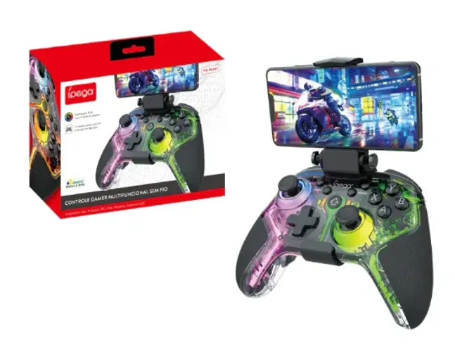 Controle Joystick Gamer Bluetooth Turbo Led Rgb 4 Em 1 Ipega PG-9666T 