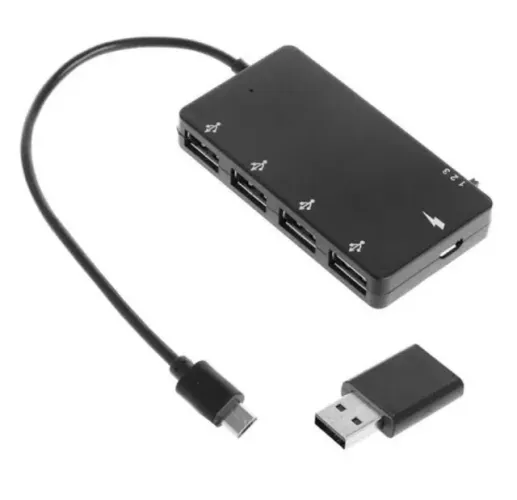 Cabo Adaptador Otg Micro USB HUB USB 4 portas + Adorador USB A