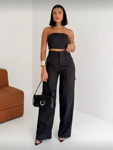 Conjunto preto alfaiataria shein tamanho P