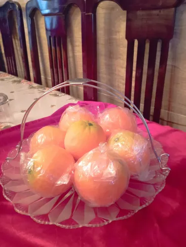 Fruteira de Vidro com Laranjas artificial 