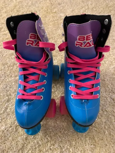 Novíssimo patins roller retrô 33 34 azul e rosa 
