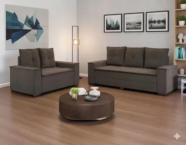 Sofá 2 e 3 lugares Barcelona Marrom (PRODUTO A PRONTA ENTREGA)