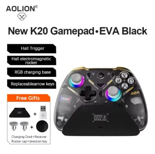 [Novo] Controle Sem Fio Aolion K20 Black Hall Effect + Base de Carregamento, PC, Nintendo