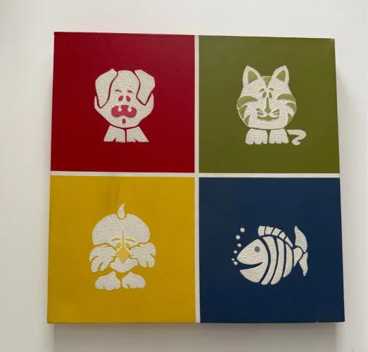 Tela com Animais Coloridos 60x60cm