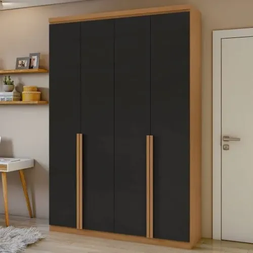 Guarda Roupa Solteiro MDF 4 Portas Preto