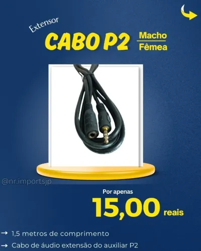 Cabo auxiliar (P2) estéreo (3,5 mm) com extensão