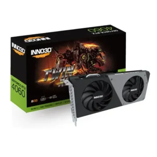 Placa de Vídeo Nvidia GeForce INNO3D RTX 4060 Twin X2, 8GB, GDDR6, 128Bit - N40602-08D6-17