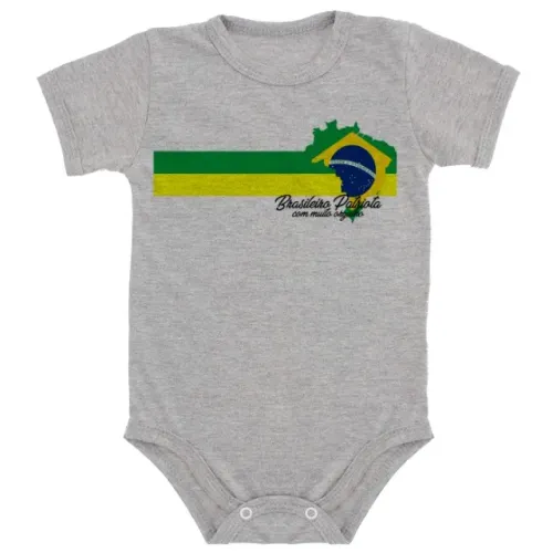 Body de bebê roupa de criança Brasil Brasileiro Patriota cinza