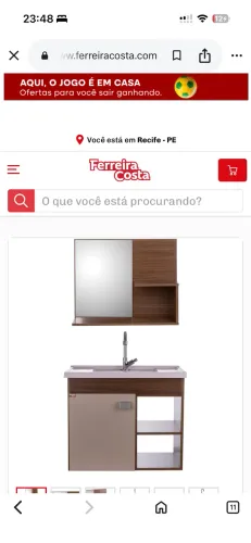 Gabinete de Banheiro Kit Lotus com Espelheira Amêndoa Off 46x55cm