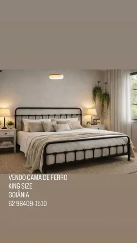 Cama Super King estilo farmhouse toda em ferro com pintura eletrostática <br>Super king