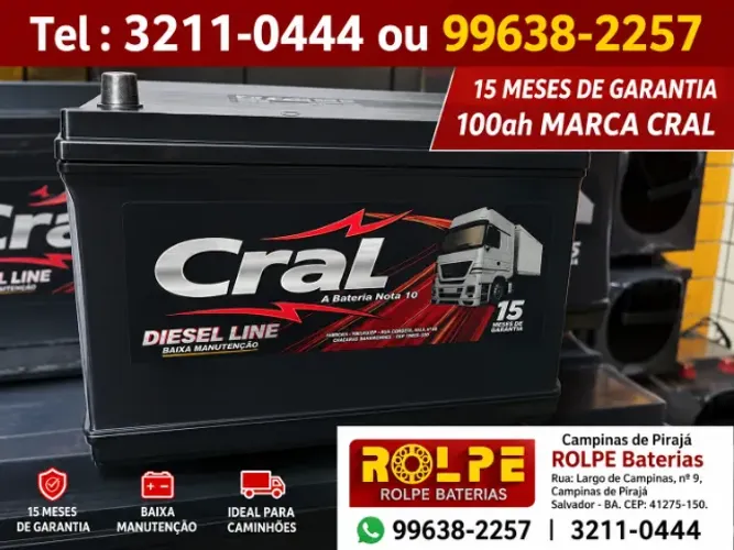 Bateria Cral 100ah \A Base de Troca (Cartão 5x)