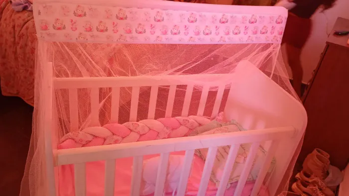 Vendo esse mini berço semi novo,vai com colchão e o veo de brinde.
