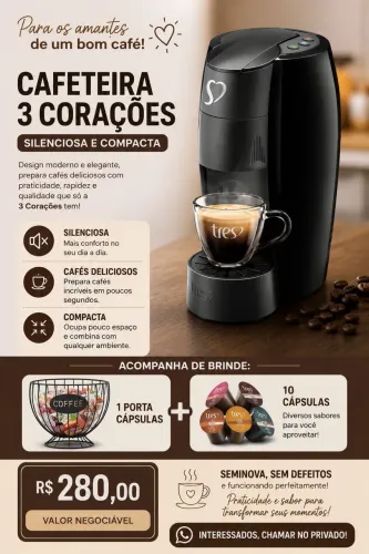 Cafeteira lov 3 coraçoes