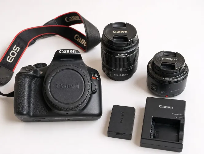 Camera Canon t6 + lentes 18-55 mm e 50 mm