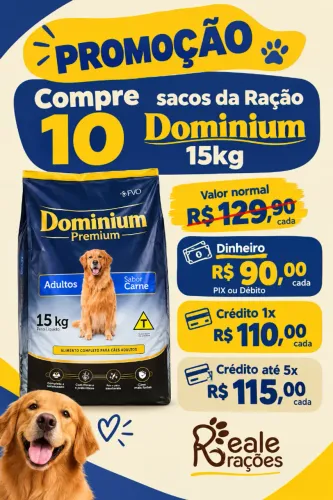 Ração Dominium 15kg na compra de 10 sacos + entrega grátis