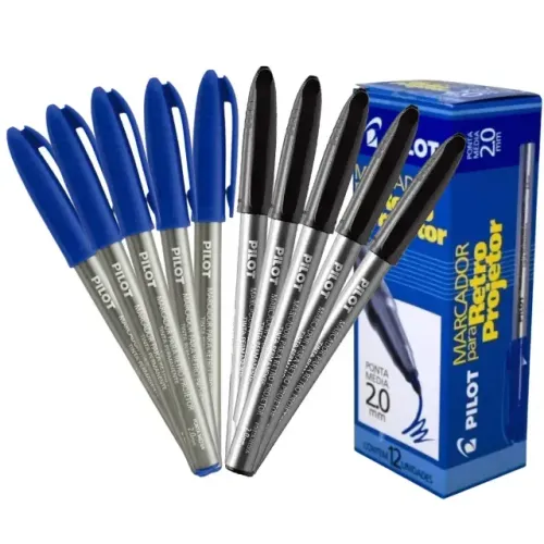 Kit 10 Marcador Retroprojetor Pilot 2.0mm 5 Azul + 5 Preto - Pilot