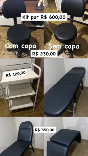 Kit Estética Cadeira Maca 3 Posições Mocho e Carrinho auxiliar 