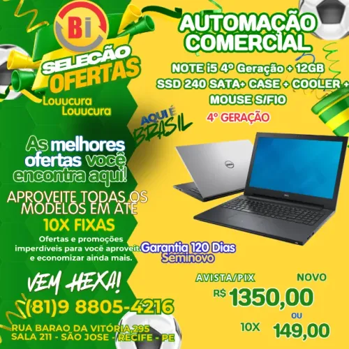 Notebook Dell I5 4 Geracao 12GB / SSD 240 GB / Tela 15