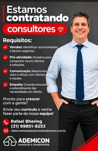 Consultores Comerciais para atuar com vendas consultivas na Ademicon.
