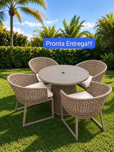 Mesa área externa com cadeiras em corda náutica