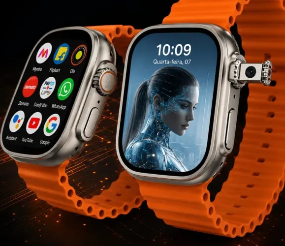 Relogio Smartwatch 5g Ultra Ai Android Serie Chip Celular 4 Pulseiras com caixa Acrílica