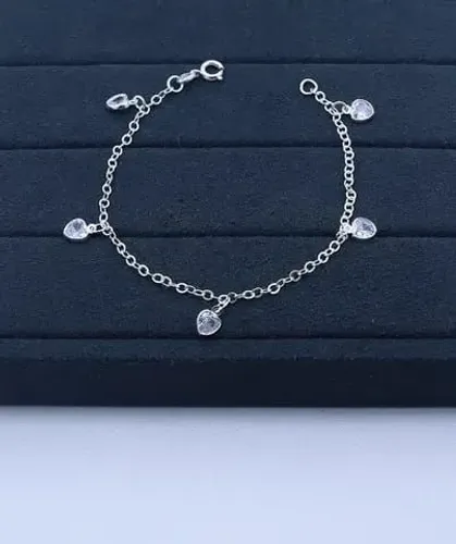 Pulseira Prata 925 Corações com Zircônias | Delicada e Elegante