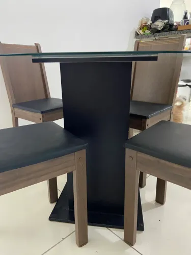 Conjunto Sala De Jantar Madesa Nanda Mesa Tampo De Vidro Redondo 4 Cadeiras - Rustic/Preto