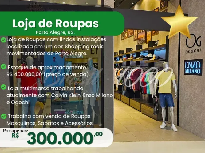 Loja de Roupas (Franquia) em Porto Alegre, RS. (Cod. 106807)