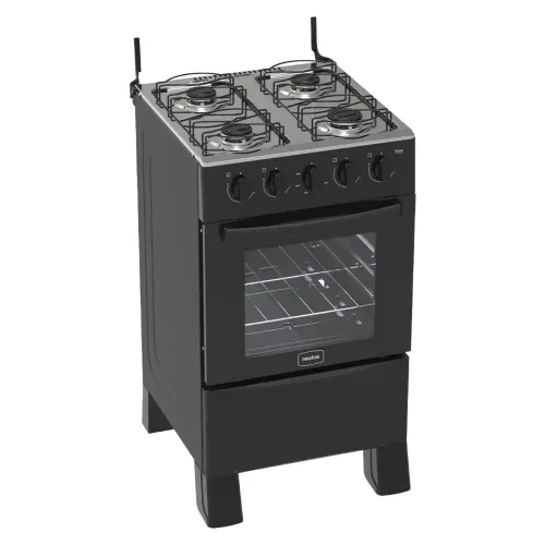 Fogão Realce 4 Bocas Ares Manual Mesa de Inox Forno 50 Litros - Preto