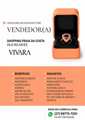 Vaga vendedora shopping Praia Da Costa