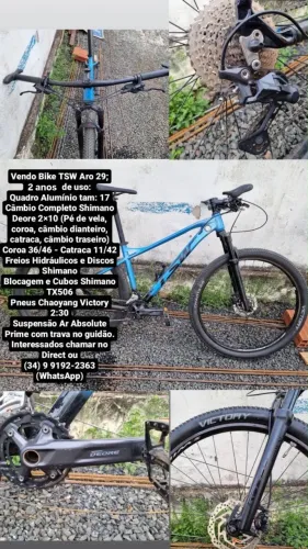 Bicicleta     TSW Aro 29 | Grupo Shimano Deore | Pronta para Pedalar