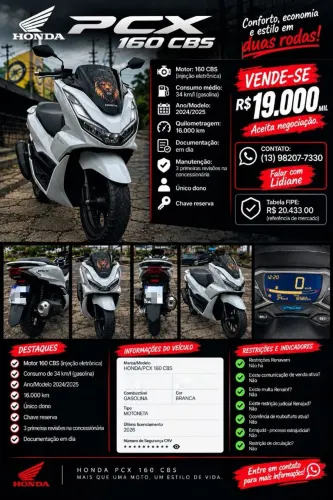 Vende-se PCX160 aceito negociar a forma de pagamento.