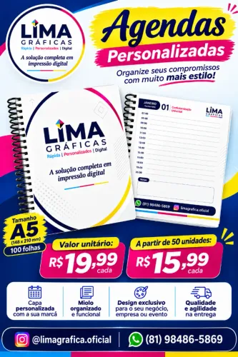 Agenda Personalizada A5 100 Folhas Com Logo da Sua Empresa