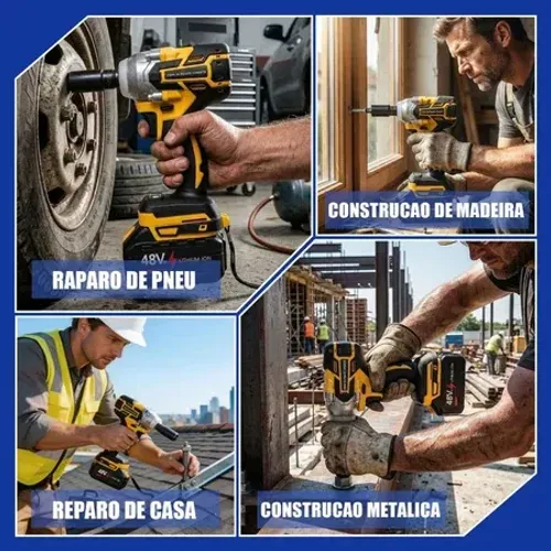 Chave de Impacto Profissional 48V,Alto Torque420N.M - Design Ergonômico, 02 Bateria Lítio