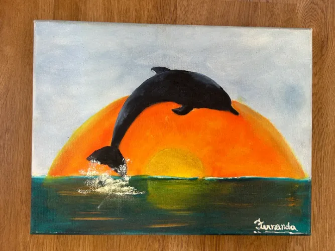 Quadro tinta à óleo golfinho
