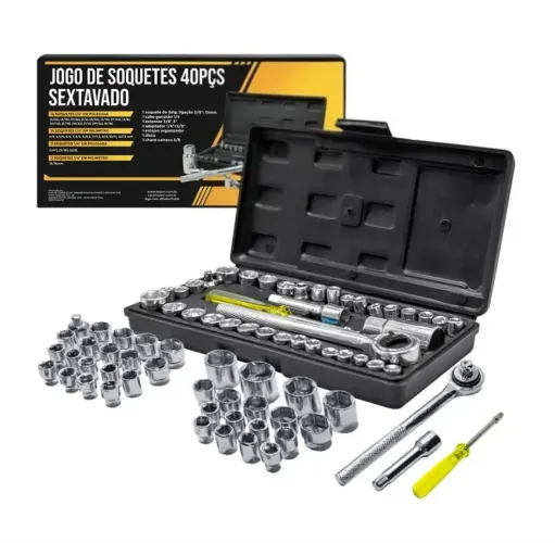 Kit Chaves Jogo Catraca Reversível 3/8" Soquetes 40 Peças Maleta Ferramenta