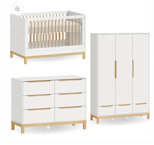 Berço com Cômoda e Guarda Roupa Linha Cozy