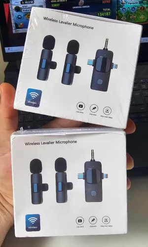 Microfone Duplo Lapela - P2, Lighting e USB-C. Para Smartfones