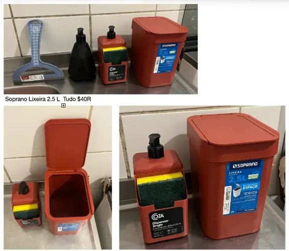 Lixeira com porta sacos 2,5L cozinha banheiro Soprano cor vermelho