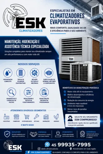 A ESK Climatizadores é especializada em climatização evaporativa comercial e industrial, o