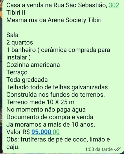 Casa a venda ótimo local!!! Próximo de praças, mercados e posto de gasolina.