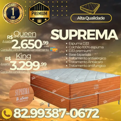 Cama King ou queen size D33 Premium Bonsono base bipartida e colchao 